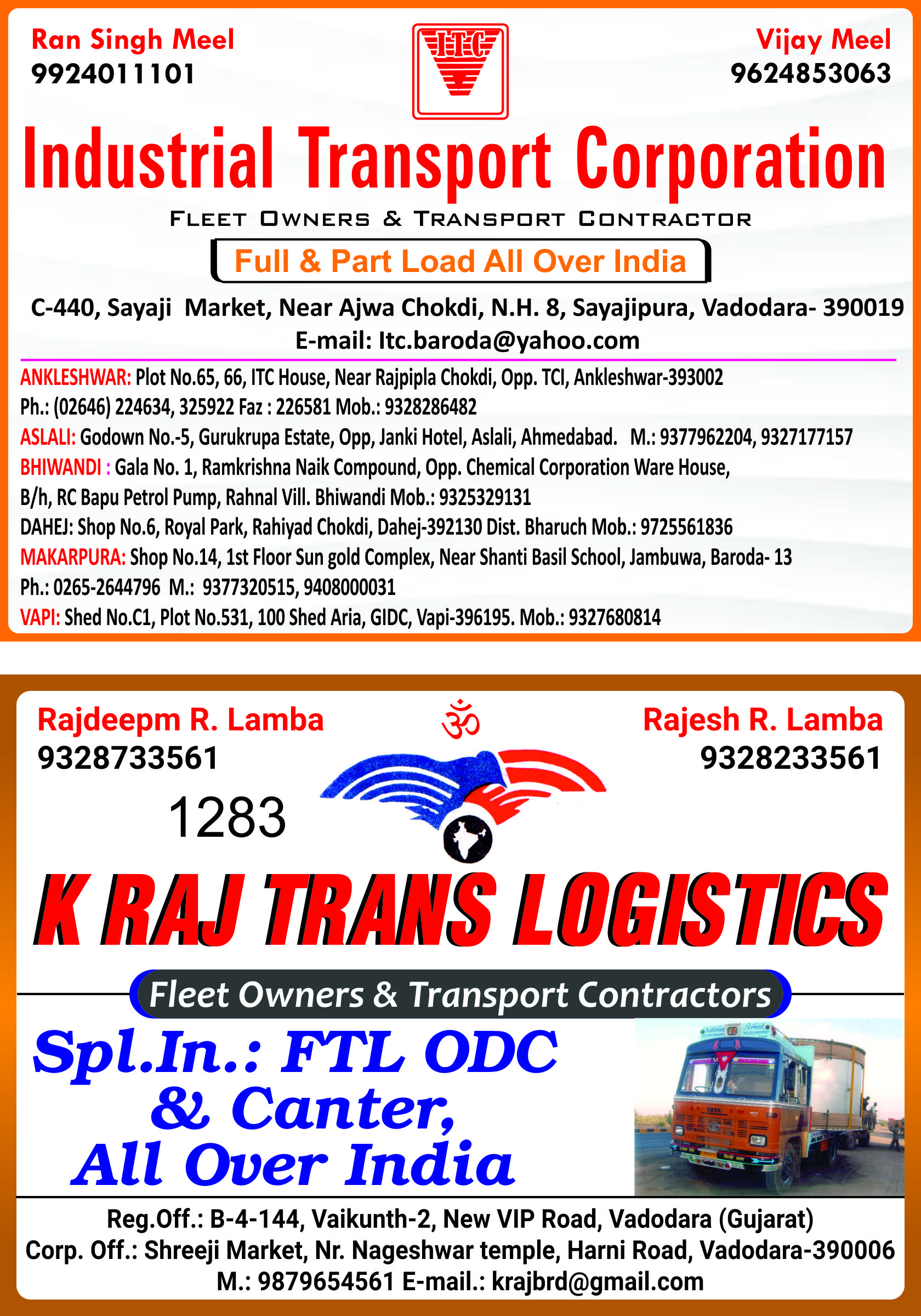 Industrial Transport Corp., K Raj Trans Logistics