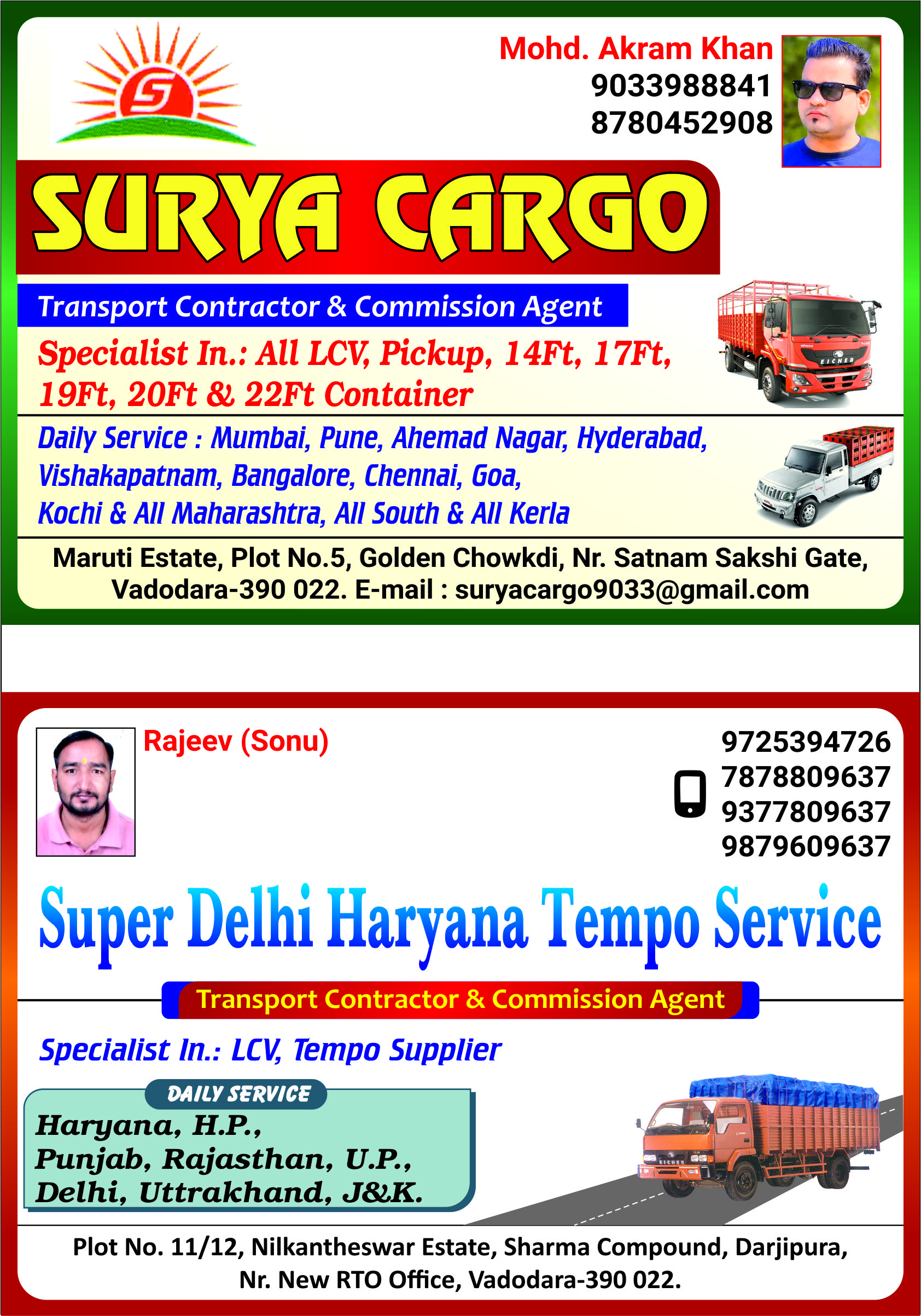Surya cargo , Super Delhi Haryana Tempo Service